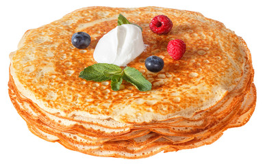 The top view on pancakes with holes.