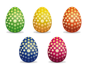 Set colorful Easter eggs vector icon isolated on white background. Flower pattern on Easter eggs. Easter eggs for Easter holidays design