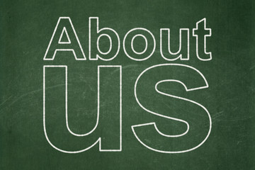 Obraz premium Advertising concept: About Us on chalkboard background