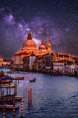 Cityscape view on Santa Maria della Salute basilica in sunset in Venice, Italy