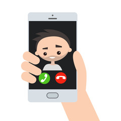 Incoming call, bearded handsome guy / Editable flat vector illustration