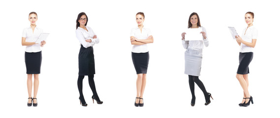 Fototapeta premium Set of beautiful, attractive businesswoman isolated on white. Business, career success concept.