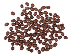 Naklejka premium pile coffee beans isolated on white background and texture, top view