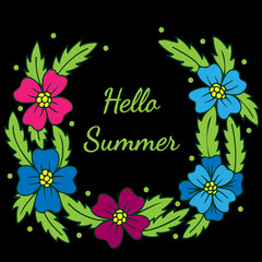 Colorful wreath with flower and Hello Summer text