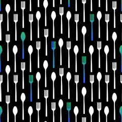 seamless monochrome kitchen tools pattern background