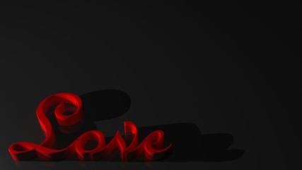 "Love" red write on black surface - 3D rendering