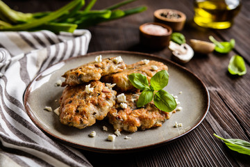 Vegetarian patties with mushrooms, Feta cheese and green onion