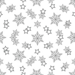Naklejka na ściany i meble Star and Snowflake Seamless Pattern. Abstract seamless pattern with confetti stars and snowflake. Vector illustration. Shiny background. Texture of gold foil. Vector EPS 10.