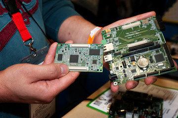 man test Electronic prototype for new technologies, video games and computers