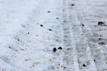 trace of the tread on snow machines.