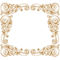 Golden vintage border frame engraving with retro ornament pattern in antique baroque style decorative design. Vector.