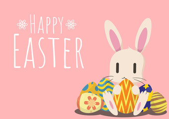 happy easter greeting card with bunny easter and easter egg, happy easter, vector illustration