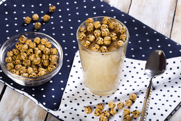 Boza or Bosa, traditional Turkish dessert with roasted chickpea