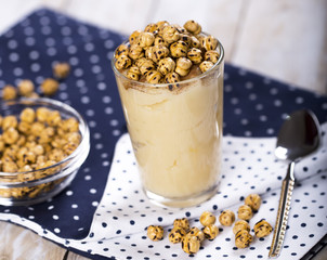 Boza or Bosa, traditional Turkish dessert with roasted chickpea