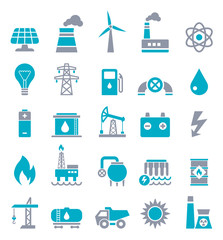 Power Industry Flat Blue Gray Icons - illustration