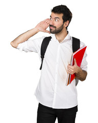 Student man listening something