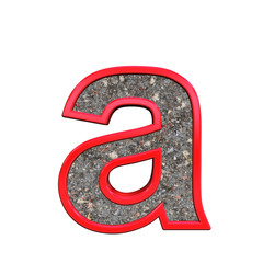 One lower case letter from corroded steel with red frame alphabet set, isolated on white. 3D illustration.