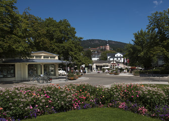 Overlooking the Colonnades and the Collegiate Church of Baden Baden_ Baden Wuerttemberg, Germany