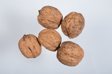 Five wallnuts isolated