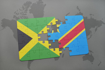 puzzle with the national flag of jamaica and democratic republic of the congo on a world map
