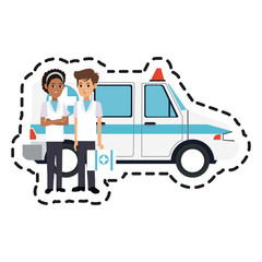 paramedics and ambulance  health icon image vector illustration design 