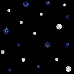 SEAMLESS BLUE AND SILVER DOT GLITTER PATTERN ON BLACK BACKGROUND
