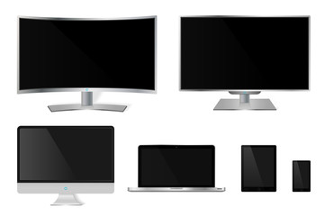 Realistic modern digital devices with empty screen isolated. Vector illustration