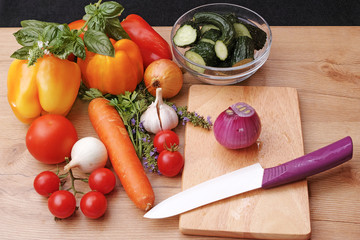 Vegetables and ceramic knife