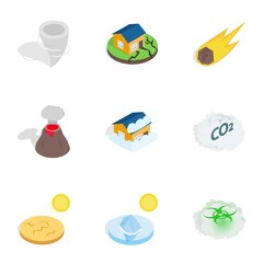 Disaster icons, isometric 3d style