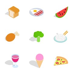 Cuisine menu icons, isometric 3d style