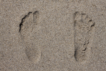 Fototapeta na wymiar Sand texture of footprint on the sand
