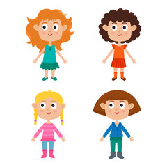 Young european girls body template: front. Cute cartoon girls is