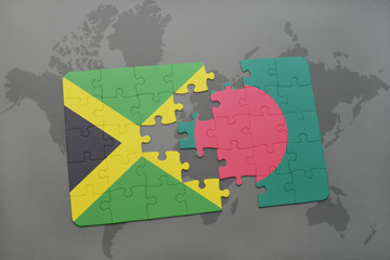 puzzle with the national flag of jamaica and bangladesh on a world map