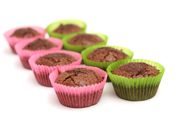pinc and green chocolate muffin isolated on white background