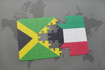 puzzle with the national flag of jamaica and kuwait on a world map