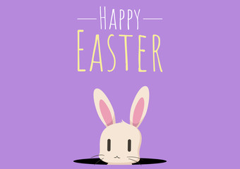 happy easter greeting card with easter bunny, happy easter, vector illustration