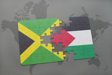 puzzle with the national flag of jamaica and palestine on a world map