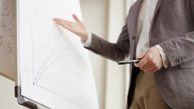 Bald Businessman Turning the A2 Page on a Board
