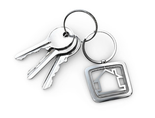 3d Illustration of Door keys with keychain isolated white