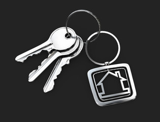 3d Illustration of Door keys with keychain isolated black