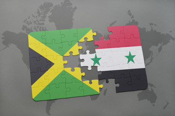 puzzle with the national flag of jamaica and syria on a world map