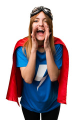 Pretty superhero girl shouting