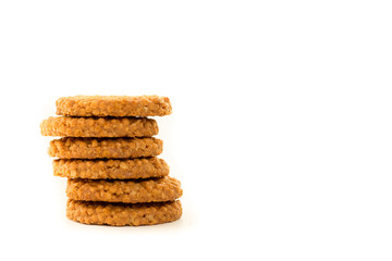 Delicious appetizing cereal cookies isolated on white background. Healthy food concept. Tasty food concept.
