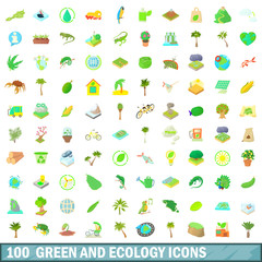 100 green and ecology icons set, cartoon style