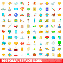100 postal service icons set, cartoon style