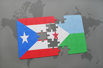 puzzle with the national flag of puerto rico and djibouti on a world map