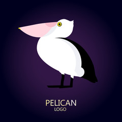 Pelican vector icon on dark background. Logo. Flat design.