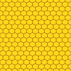 Honeycomb yellow seamless vector pattern. Reticulate honey repeating background.