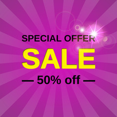 Sale banner. Vector. Special offer discount label. Template design background.