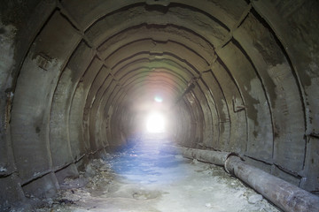Naklejka premium Metal tubbing lining in abandoned chalky mine in Belgorod 